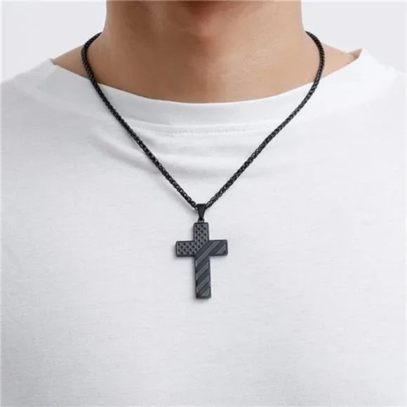 Cross Necklace Bible Verse Stainless Steel American Flag Pendant Chain Necklace - Picture 6 of 7